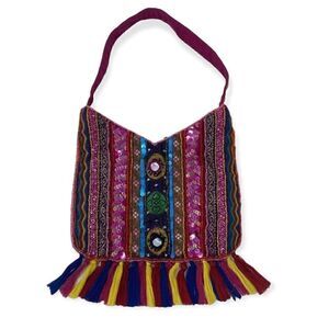 Christian Livingston BOHO Purple Pink Sequin Evening Concert Artshow Bag